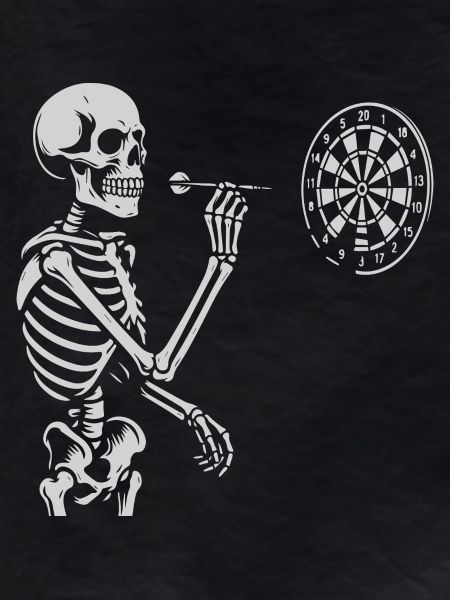 Skeleton playing darts game