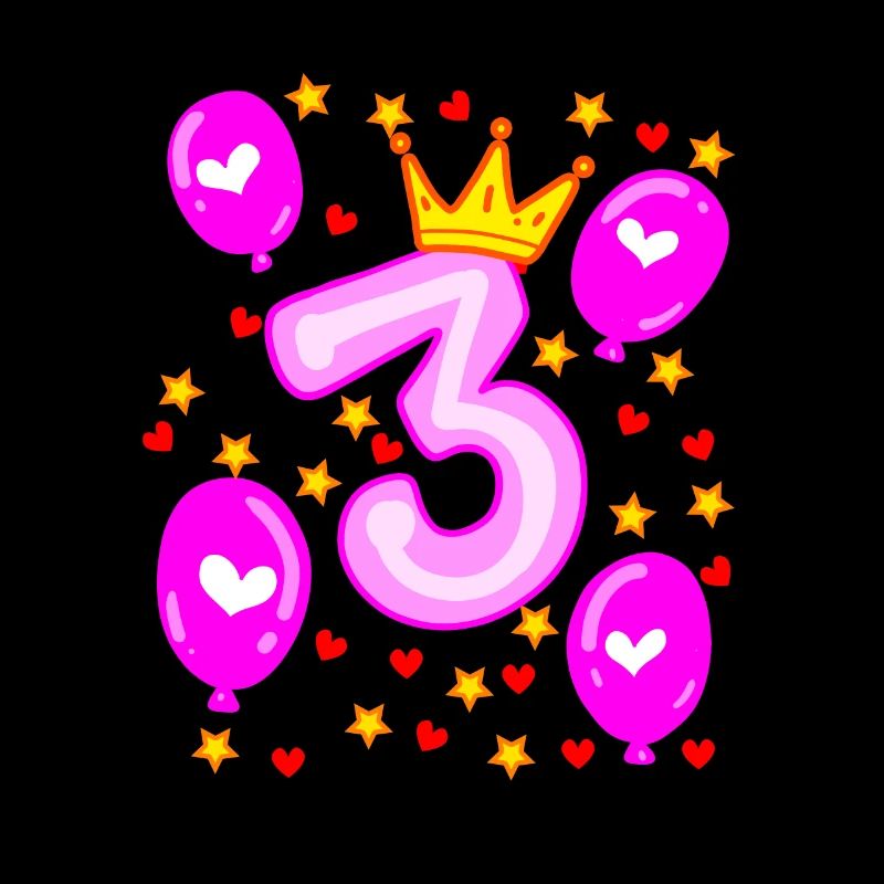 3. Geburtstag Mädchen Luftballons Krone Sterne