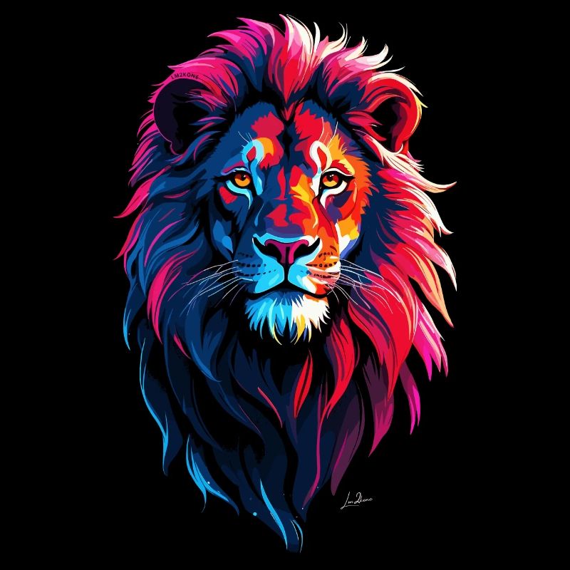 Lion rouge et bleu