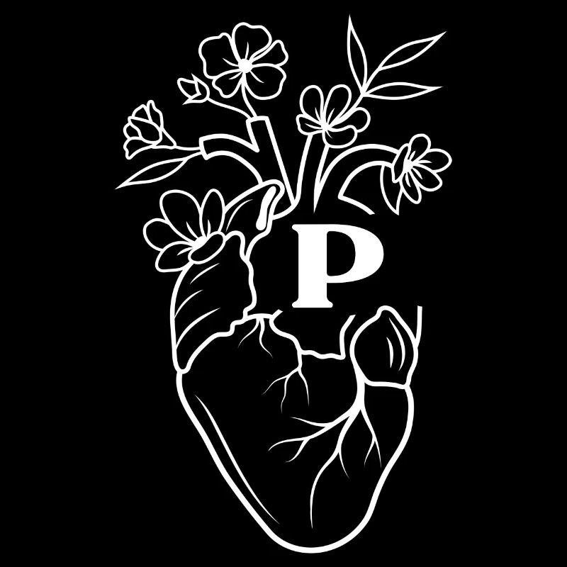 Buchstabe p Herz weiße florale Anatomie