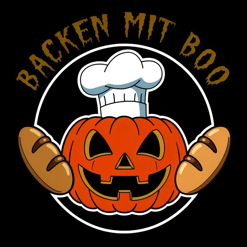 Halloween pumpkin with baker's hat and breads