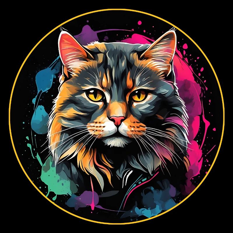 Portrait de chat mignon en technique d'aquarelle dans un cercle