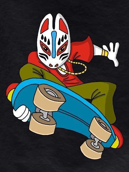 Strange fox on skateboarding