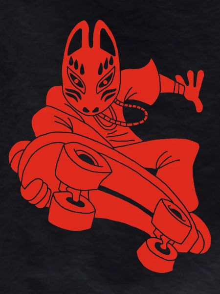 Strange red fox on skateboarding