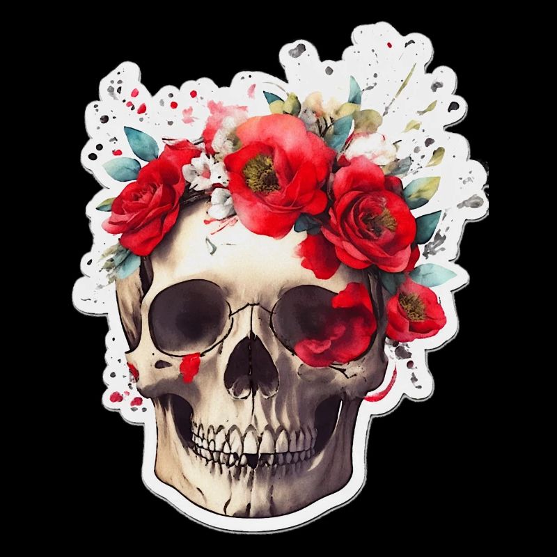 Skull with red flowers