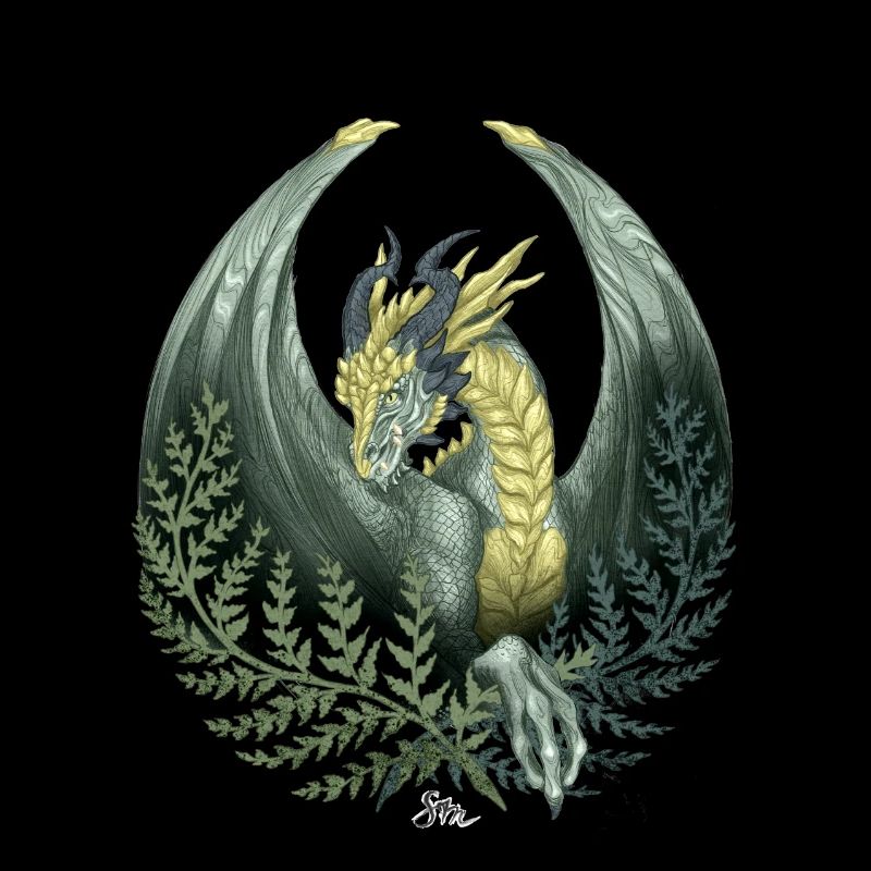 Green Dragon Surrounded by Fern