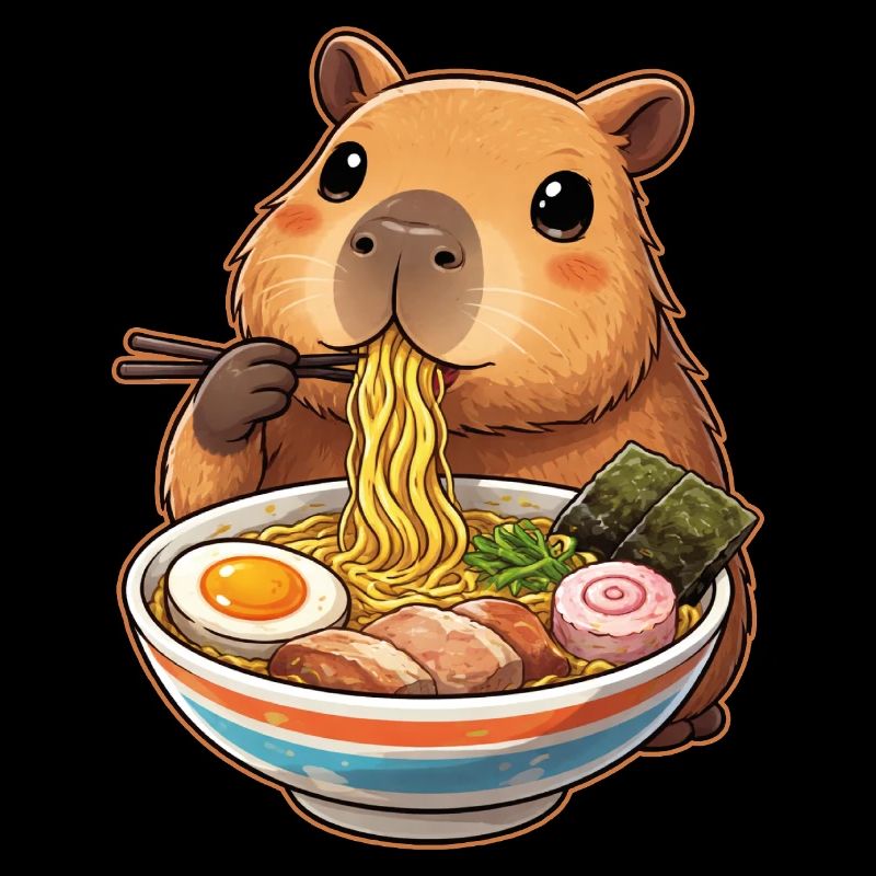 Capybara isst Ramen Nudeln