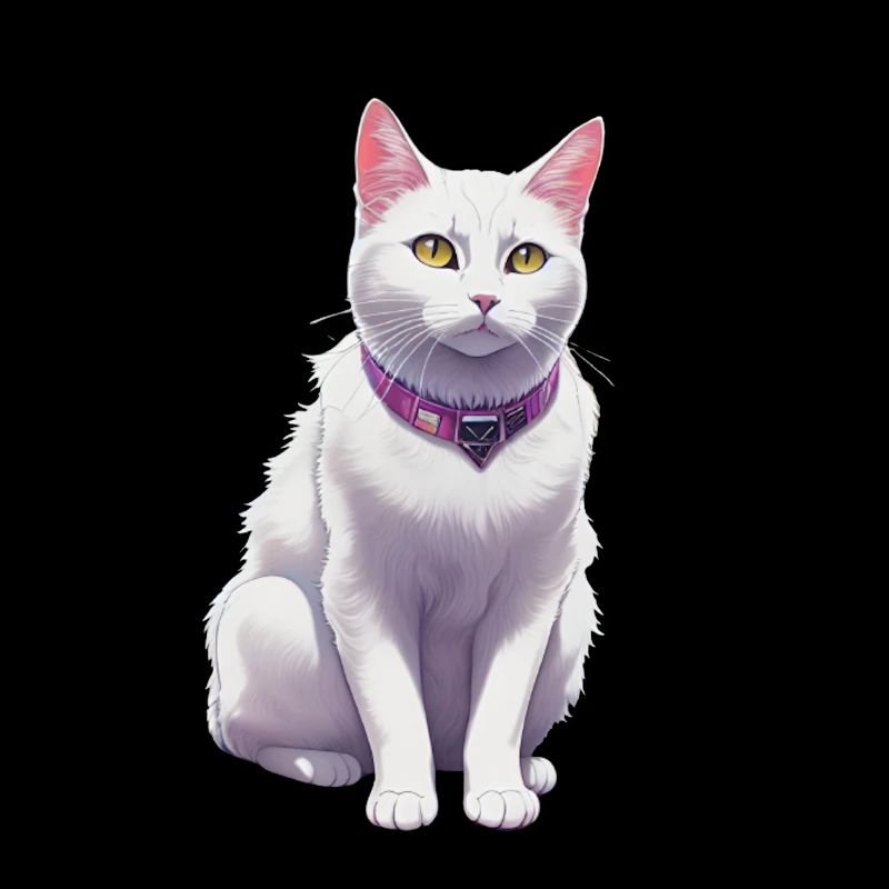 Chat blanc avec un collier violet