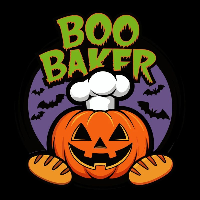 Halloween pumpkin with baker's hat and breads
