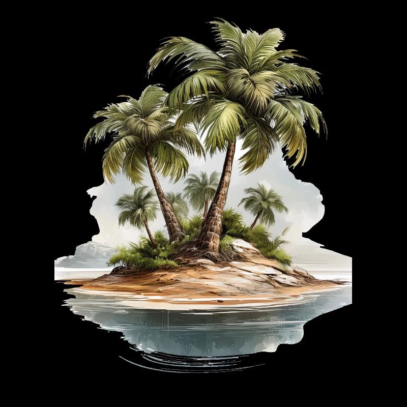 Tropical Palm Island Illustration
