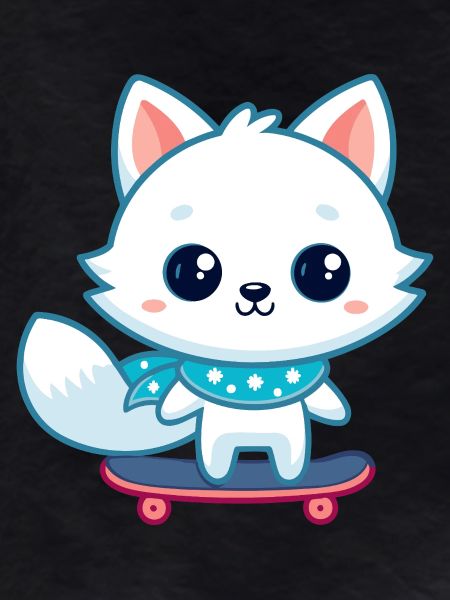 White fox on blue skateboard