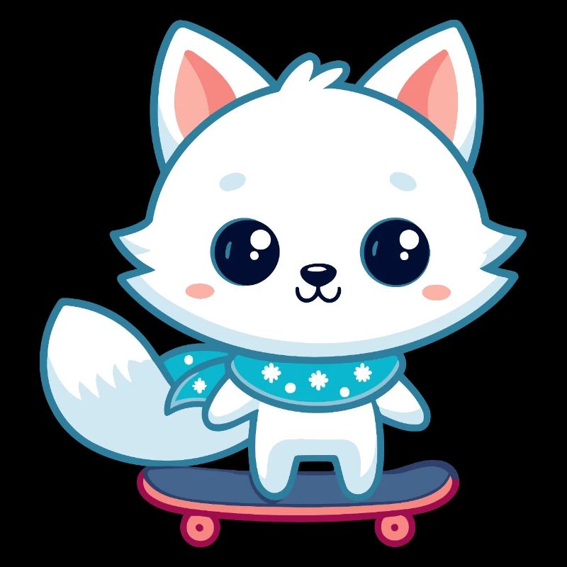 White fox on blue skateboard