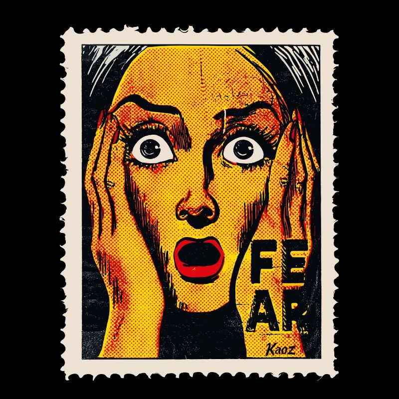 Pop art femme avec cri sur timbre-poste