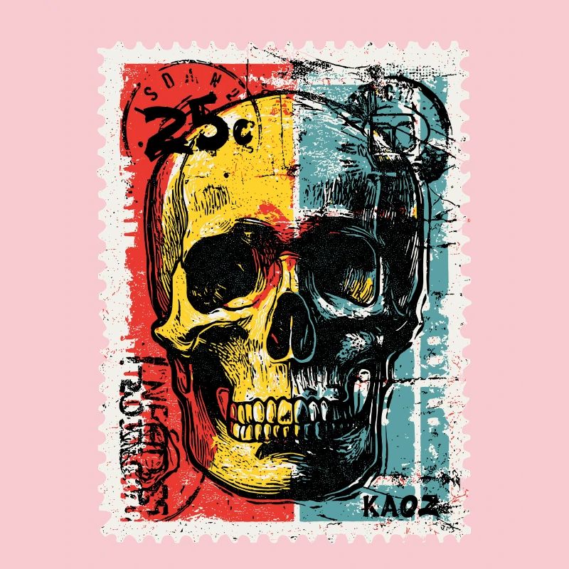 Crâne sur timbre-poste rétro coloré