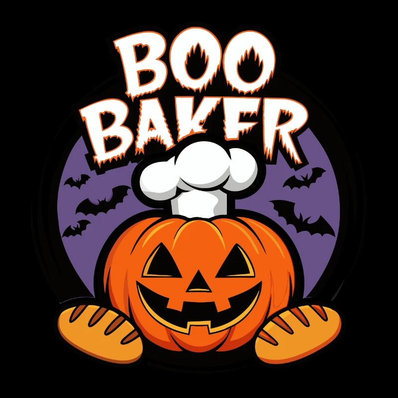 Halloween pumpkin with baker's hat and breads