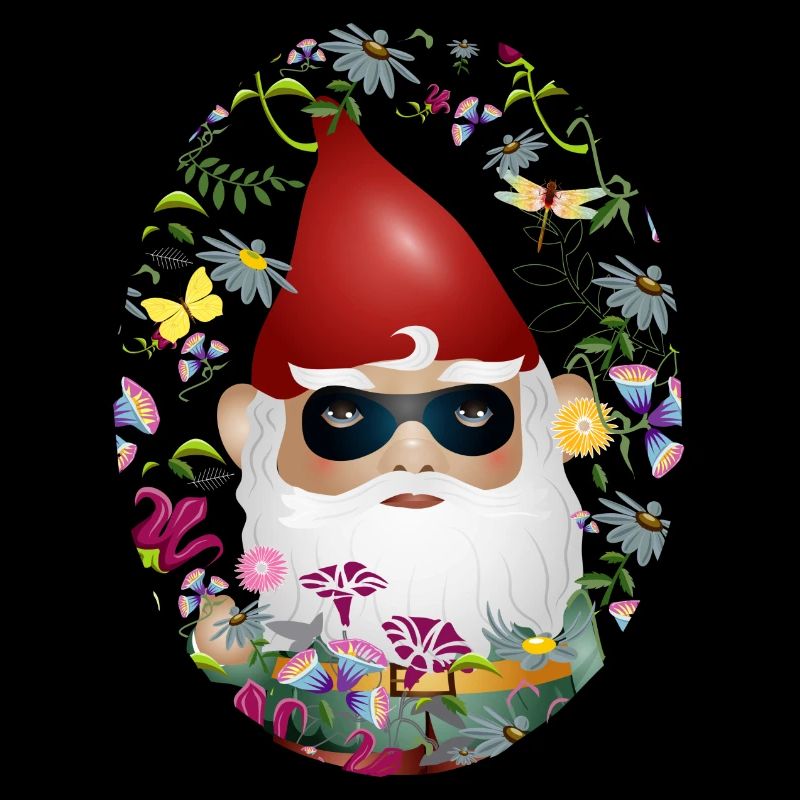 Nain de jardin avec masque incognito dans le jardin de fleurs
