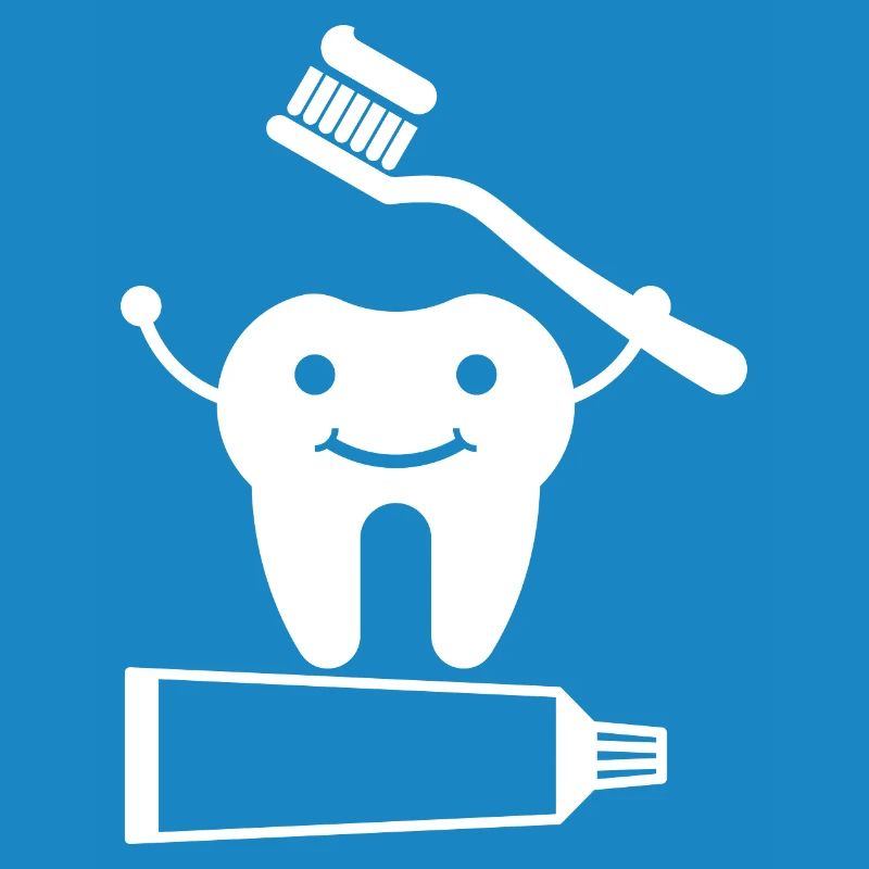 Tooth with toothbrush and toothpaste