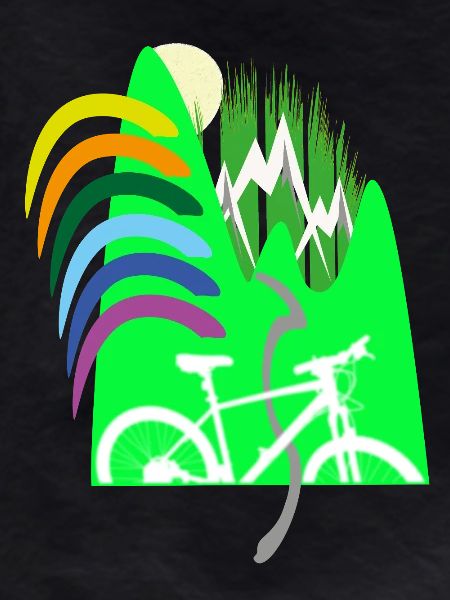 Cycle path mountains rainbow
