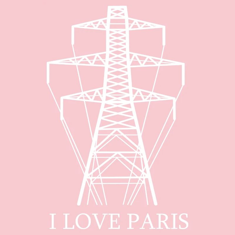 Power pole as Eiffel Tower "I Love Paris" satire