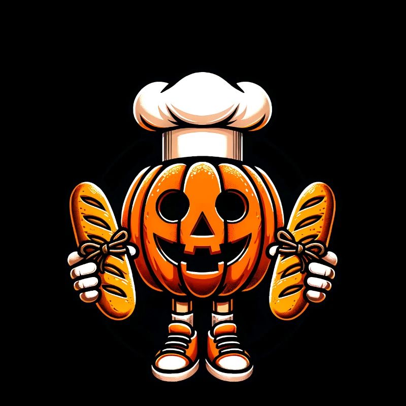 Halloween pumpkin with baker's hat and breads
