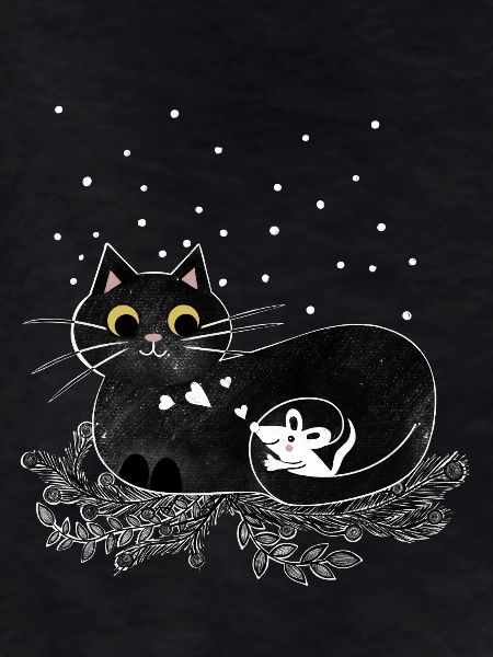 Cat Mouse Winter Illustration