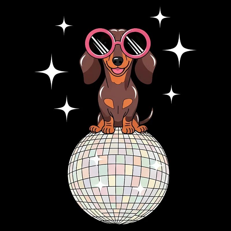 Dachshund Disco Ball 80s Retro Funny