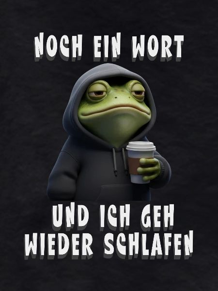 Grumpy Frog with Coffee Cartoon