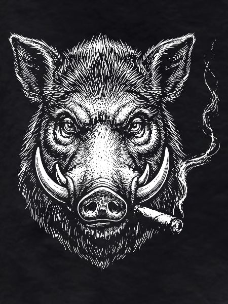 Smoking Boar Head Illustration