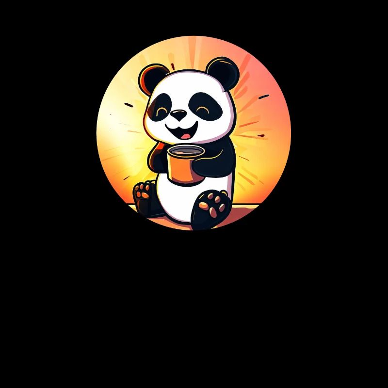 Cute panda sitting and drinking COFFEE