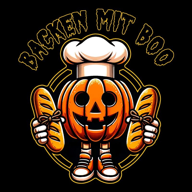 Halloween pumpkin with baker's hat and breads