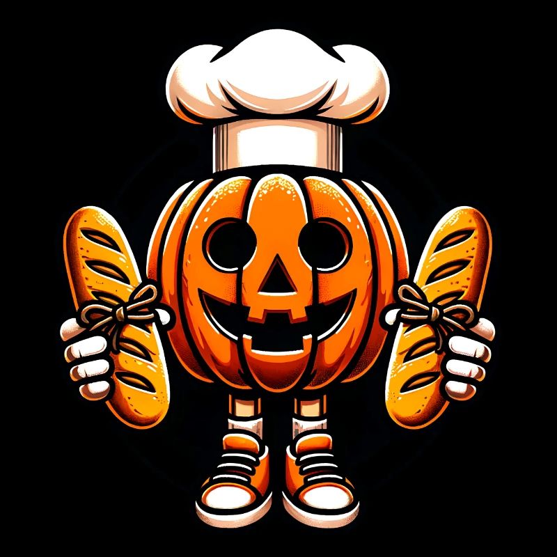 Halloween pumpkin with baker's hat and breads