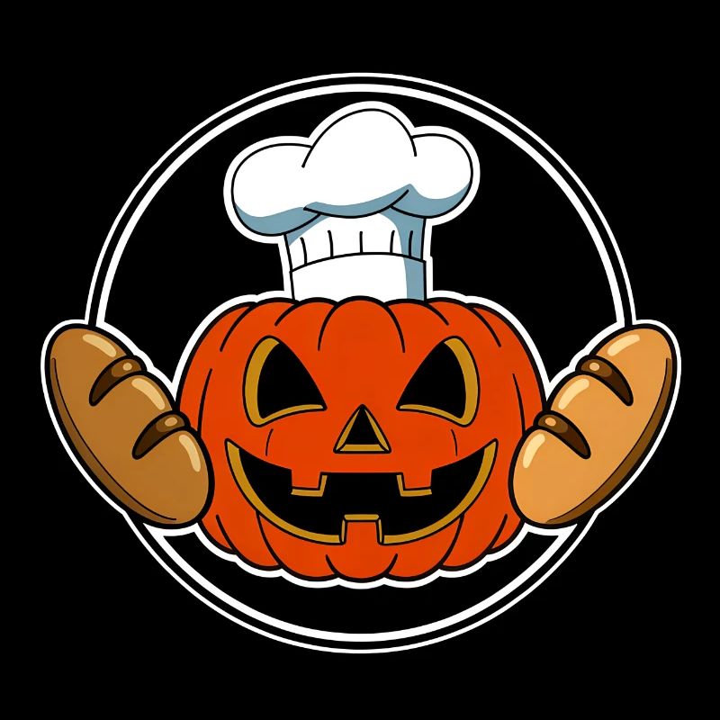 Halloween pumpkin with baker's hat and breads