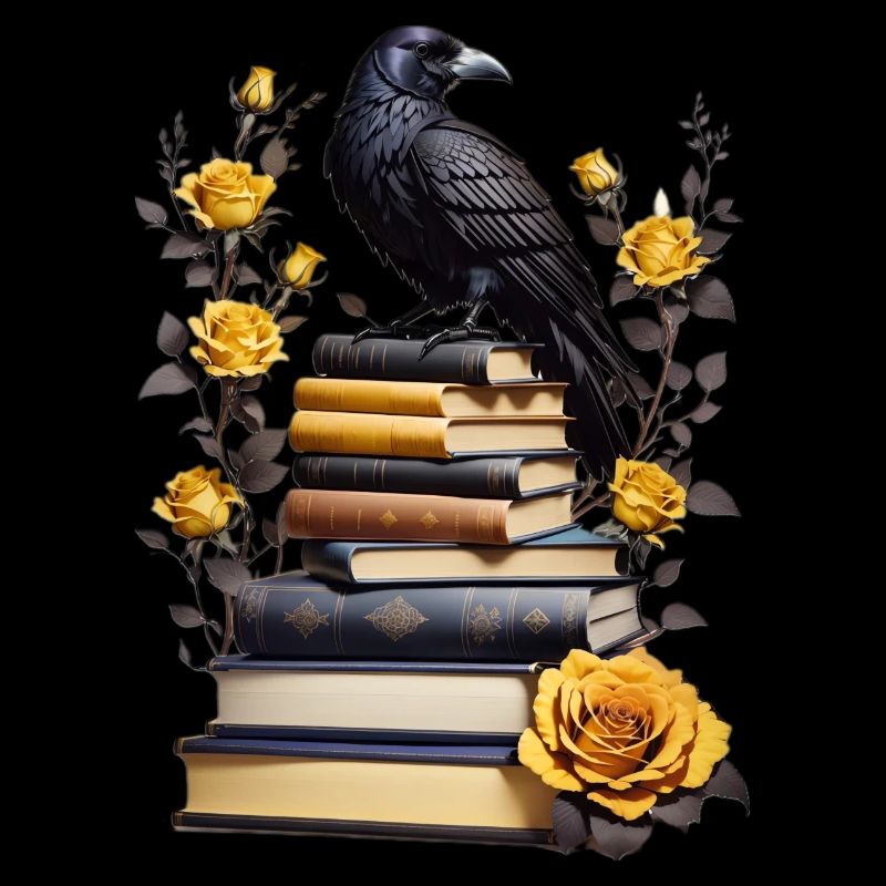 Pile de livres avec corbeau