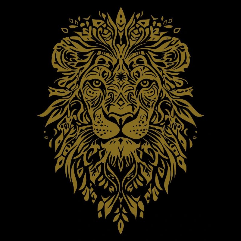 Lion head with leaf pattern in gold