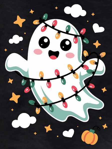 Sweet ghost with Christmas lights