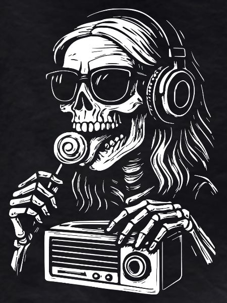 Skeleton DJ Radio Black White