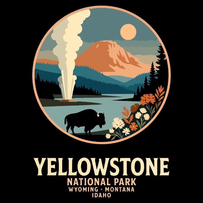 Yellowstone Geyser Landschaft Emblem