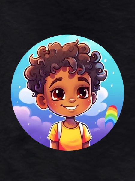 Lebensfroher Kindercharakter mit Regenbogen