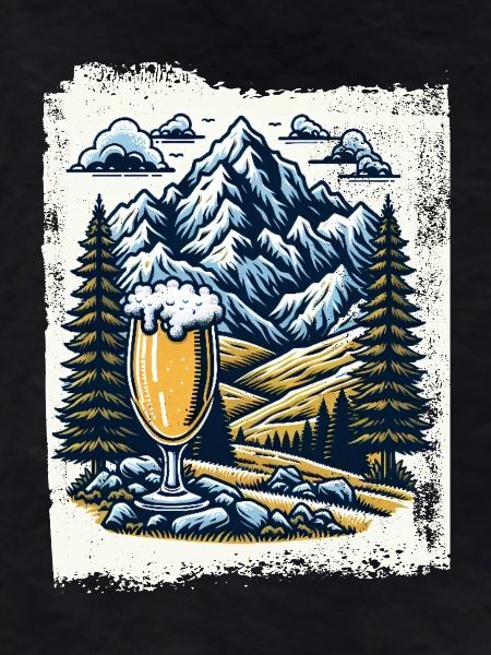 Bergpanorama mit Bierglas
