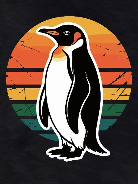 Penguin silhouette with sunset
