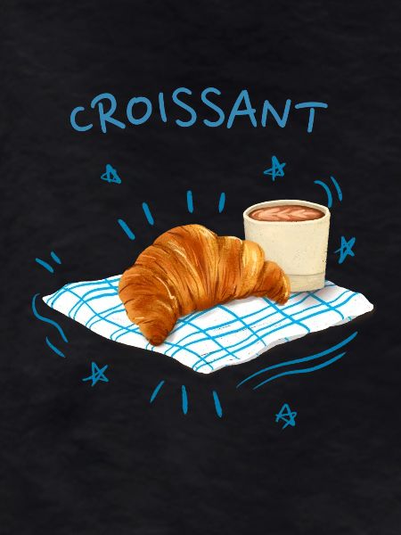 Croissant Blue Retro Design