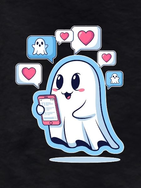 Cute ghost with smartphone
