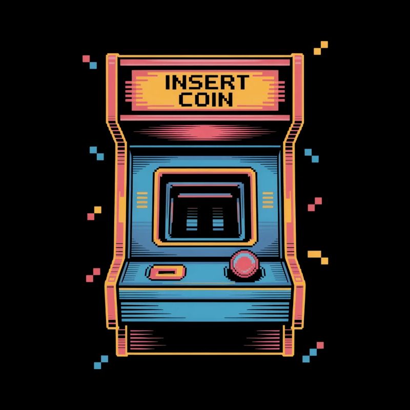 Insert Coin Retro Arcade Game Hall Pixel