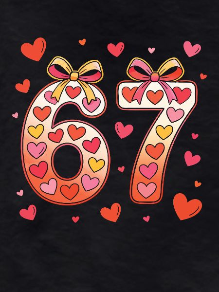 67 Birthday Hearts Bow Design