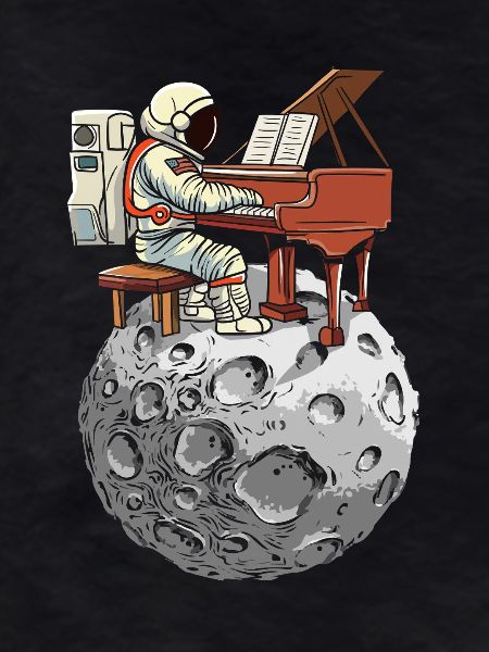 Moon piano with spacesuit