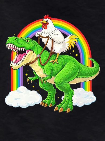 Chicken Riding T-Rex Dinosaur Rainbow
