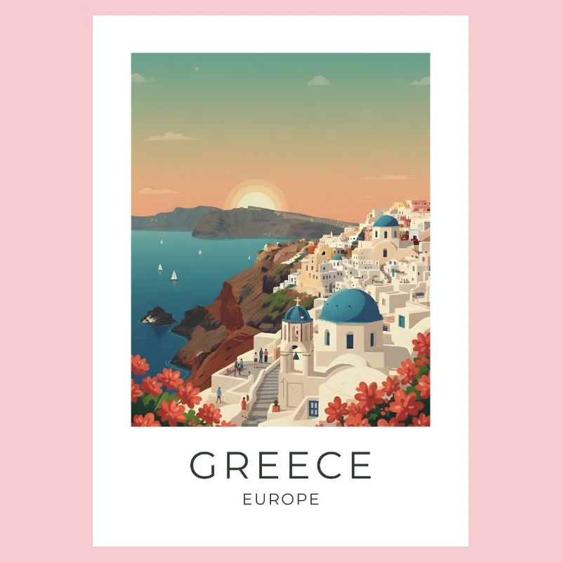 Vue côtière du coucher de soleil de Santorin