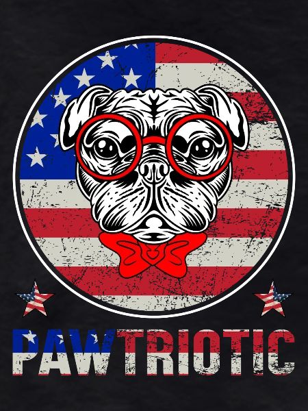 Pug Patriot with Red Glasses