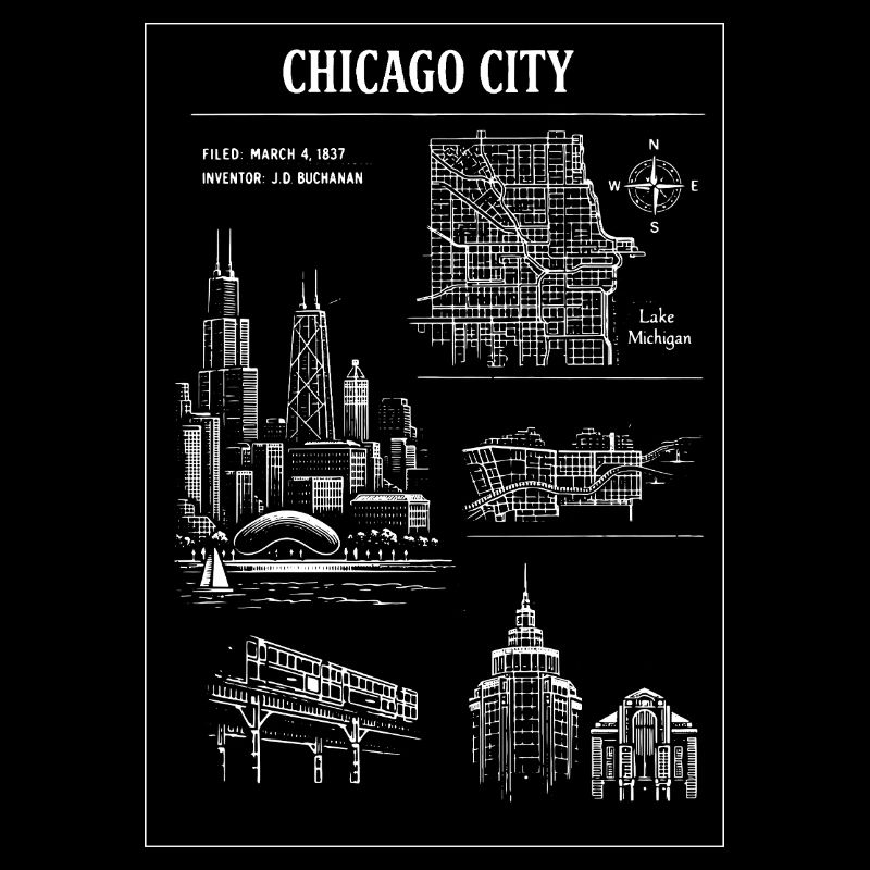Chicago Skyline Linocut Cityscape