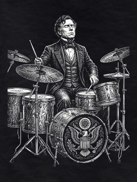 Franklin Pierce plays drums